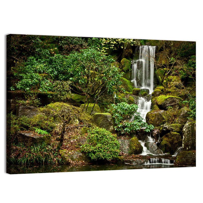 Secluded Mossy Waterfall Wall Art as a canvas print