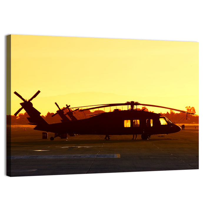 Row of Military Helicopters at Dusk Wall Art as a canvas print