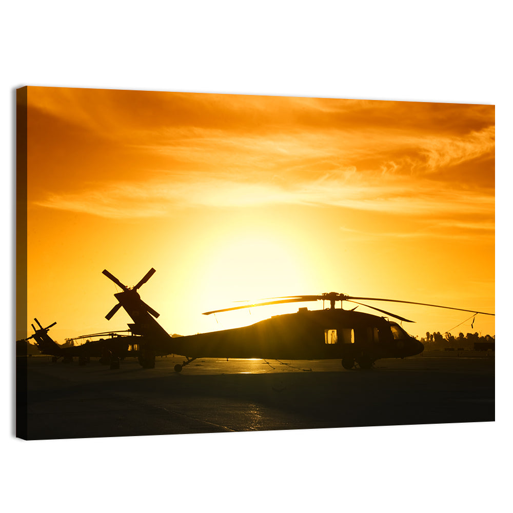 Helicopter Squadron at Sunset Wall Art, canvas print, landscape