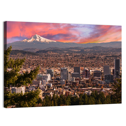 Portland Skyline at Sunset Wall Art
