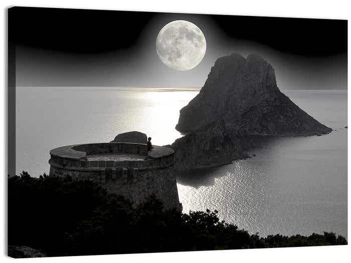 Pirates Tower Moonlit Watchtower, Ibiza Wall Art as a canvas print