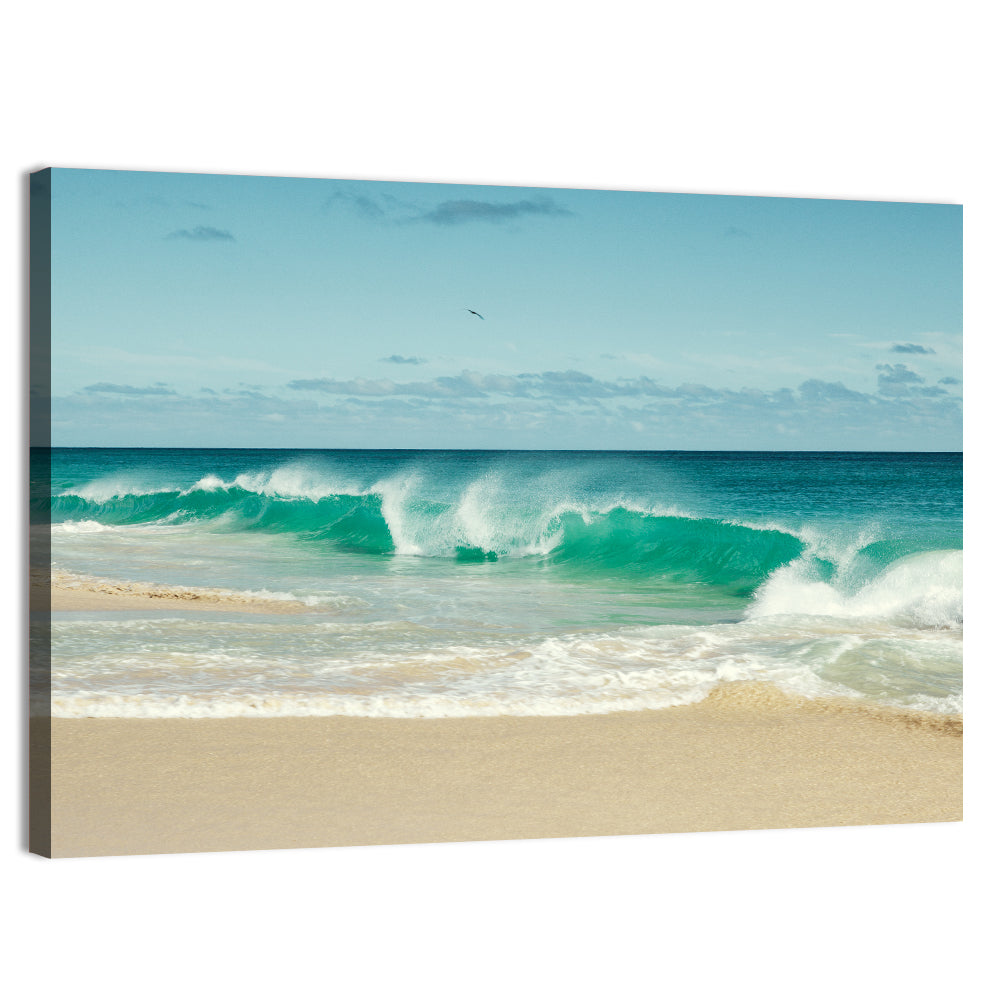 Turquoise Wave on Sandy Beach Wall Art, canvas print, landscape