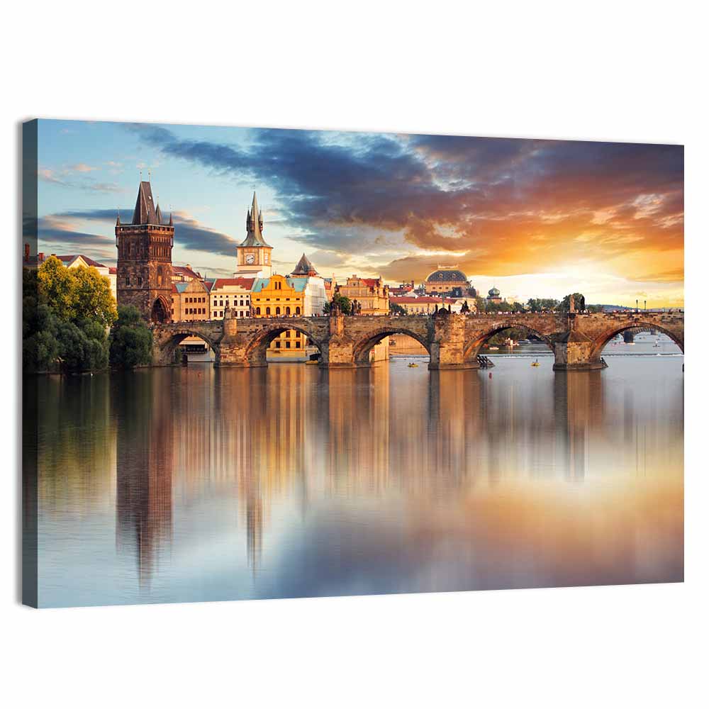 Charles Bridge at Golden Dusk Wall Art