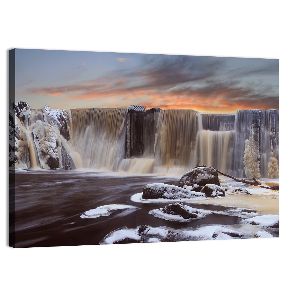 Frozen Waterfall at Sunset Wall Art, canvas print, landscape