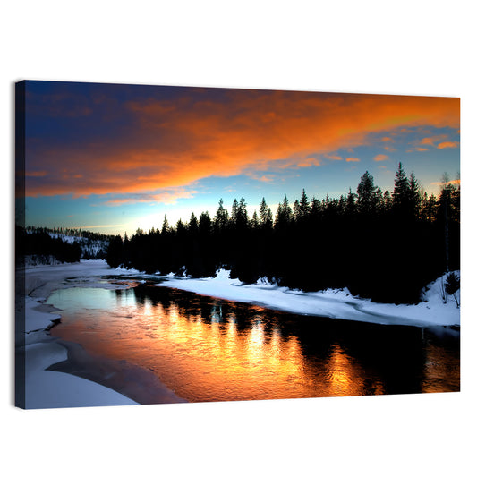 Winter River Sunset Wall Art