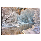 Snow-covered Stream at Golden Hour Wall Art