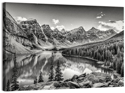 Moraine Lake Monochrome Mountain Landscape Wall Art