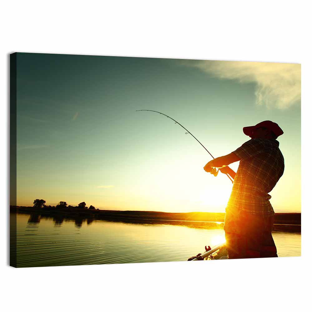 Sunset Fisherman Silhouette Wall Art