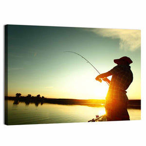 Man Fishing On Lake Wall Art