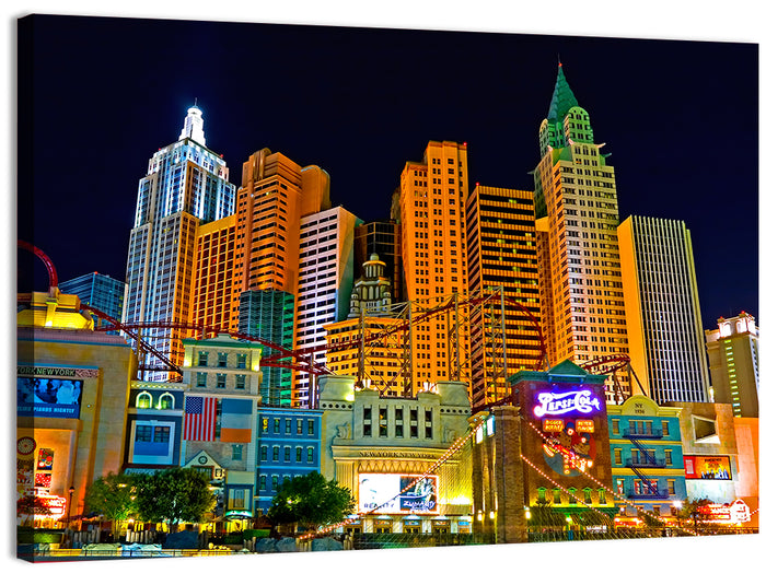 Las Vegas Big Apple Coaster at Night Wall Art as a canvas print