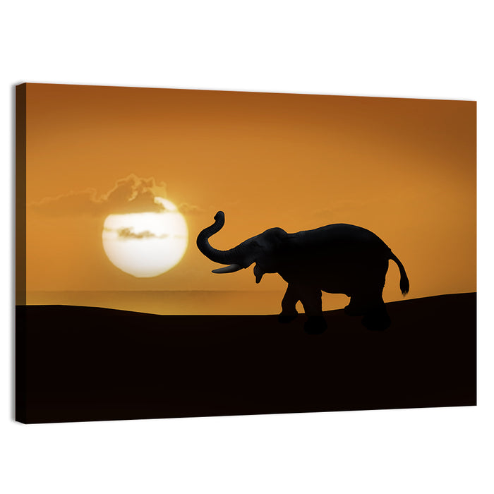 Elephant at Sunset Wall Art as a canvas print