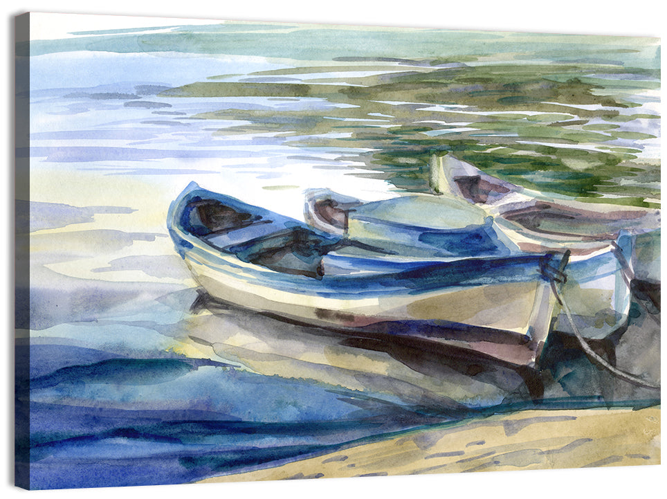 Watercolor Rowboats by the Shore Wall Art, canvas print, landscape