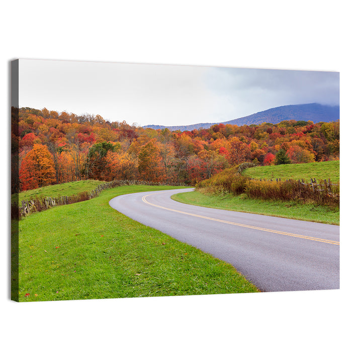 Curving Road Through Autumn Meadow Wall Art as a canvas print