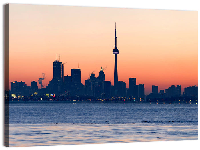 Toronto Dusk Skyline with Cn Tower Wall Art as a canvas print