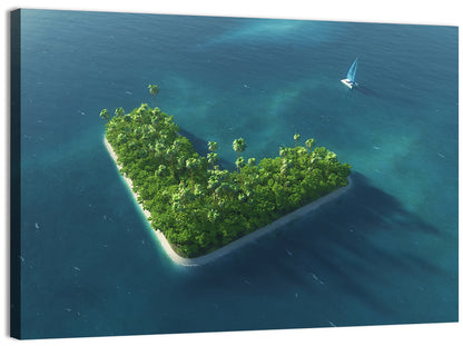 V-shaped Tropical Island with Distant Catamaran Wall Art