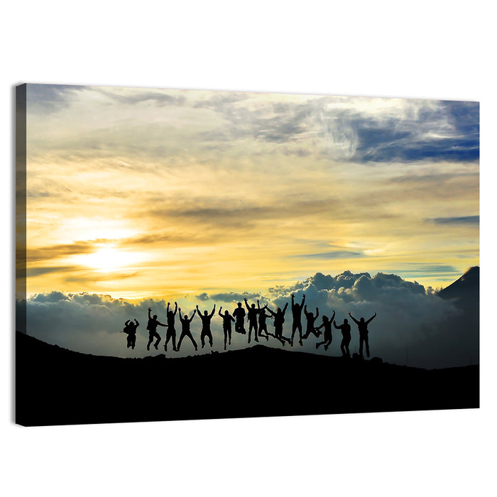 Golden Team Silhouettes at Sunset Wall Art as a canvas print