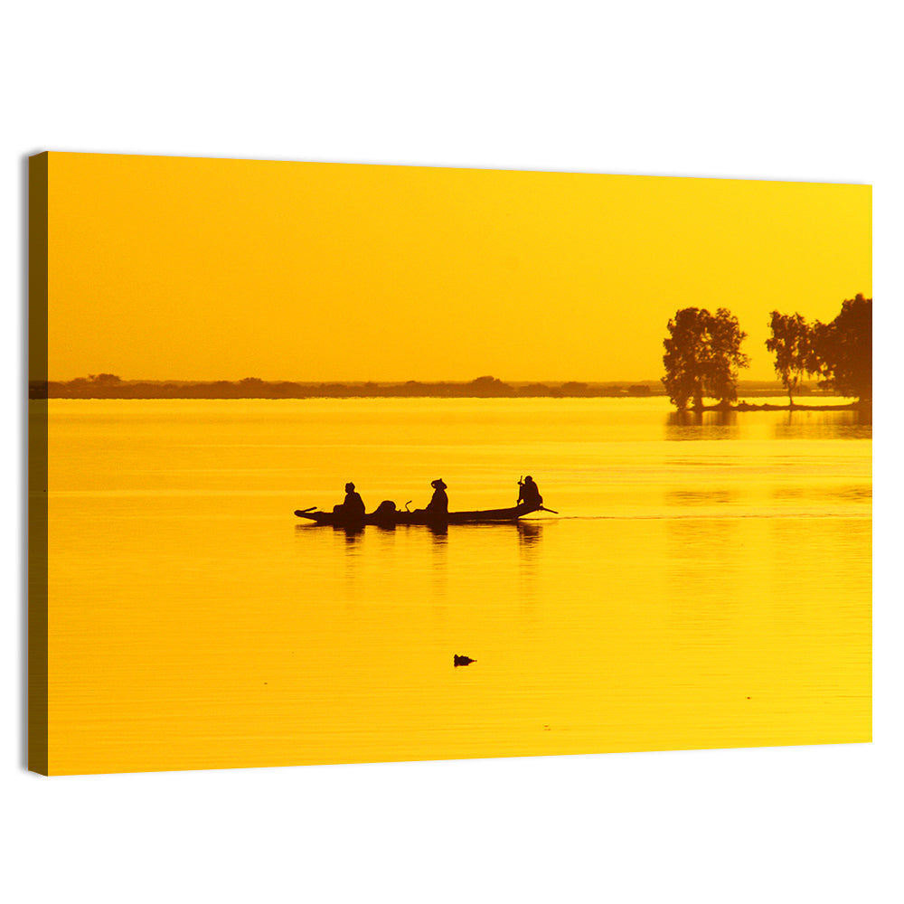 Pirogue at Golden Dusk Wall Art, canvas print, landscape