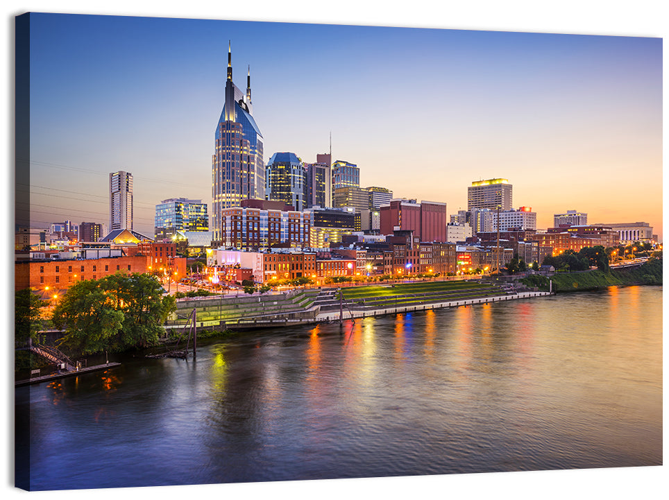 Nashville Skyline Over the Cumberland River Wall Art, canvas print, landscape