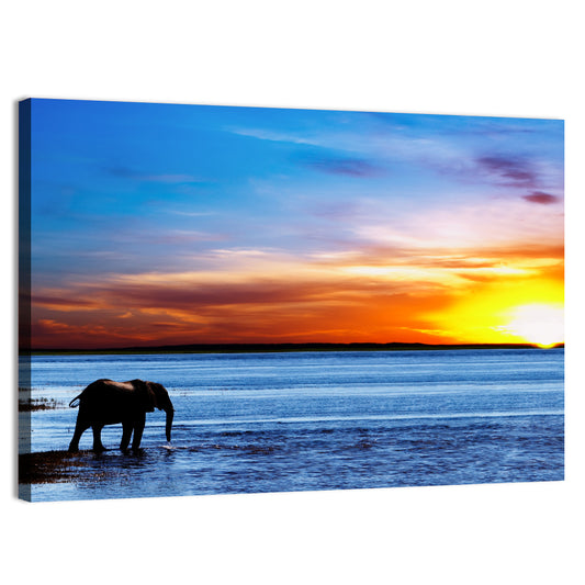 Elephant Silhouette at Beach Sunset Wall Art