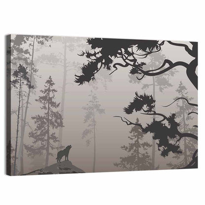 Howling Wolf in Misty Forest Wall Art