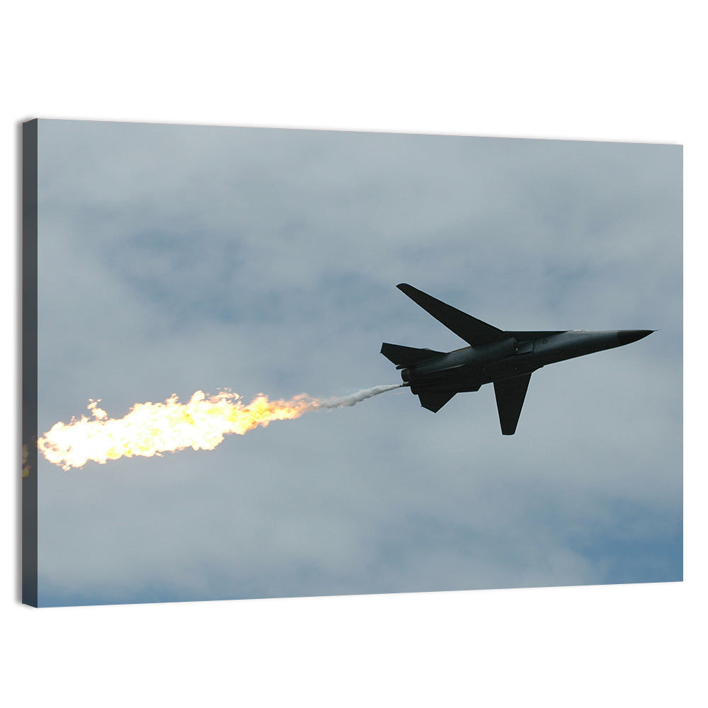 Fighter Jet with Flaming Exhaust Wall Art