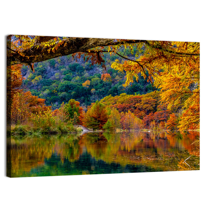 Frio River Autumn Reflection Wall Art as a canvas print