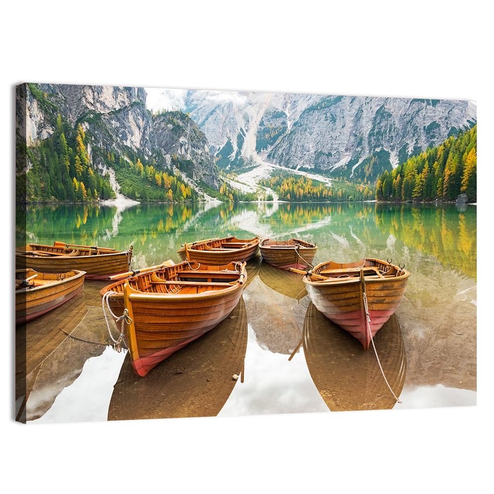 Rowboats on Lake Braies Wall Art, canvas print, landscape