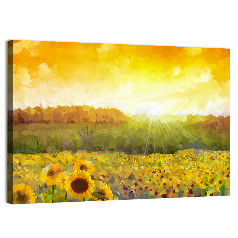 Sunburst Sunflowers Abstract Wall Art