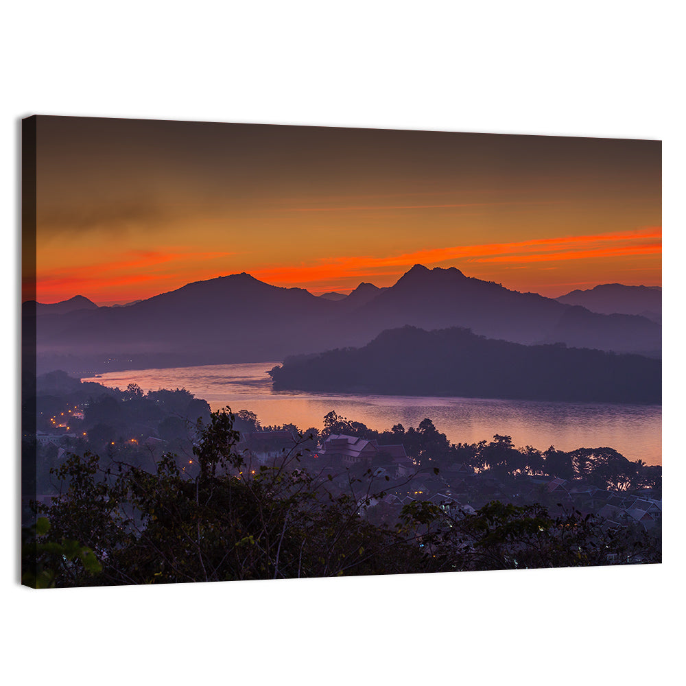 Luang Prabang Sunset Over Mekong Wall Art, canvas print, landscape