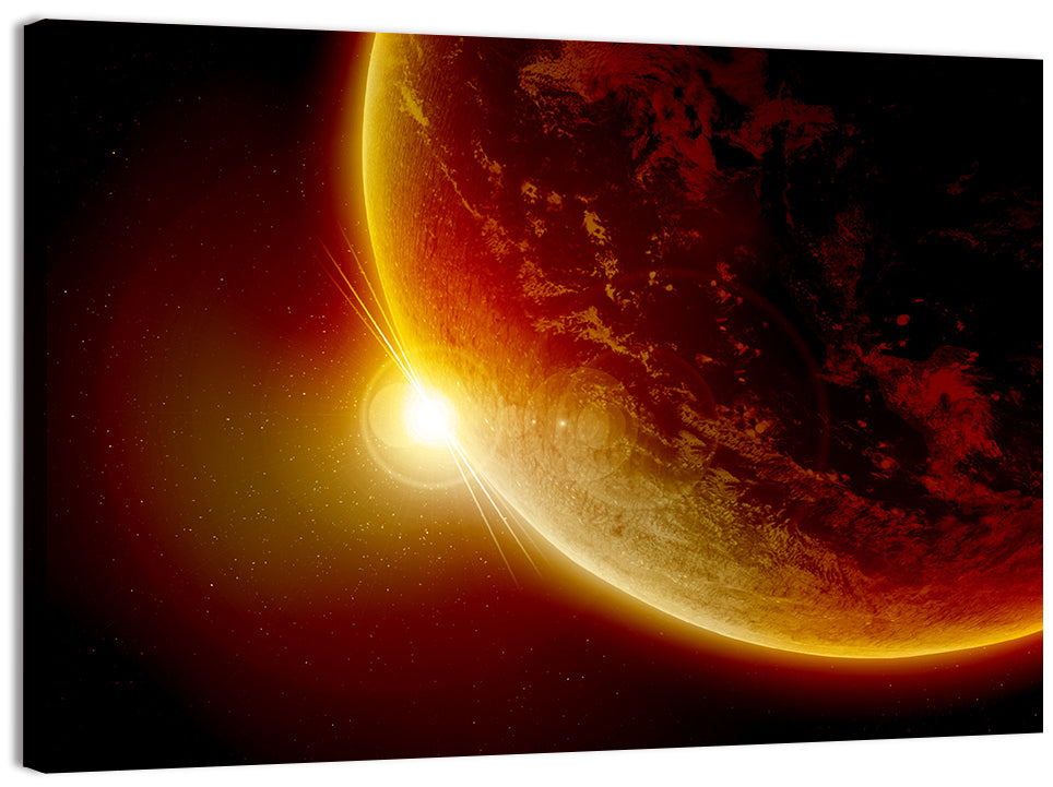 Red Planet Sunrise Limb Flare Wall Art, canvas print, landscape