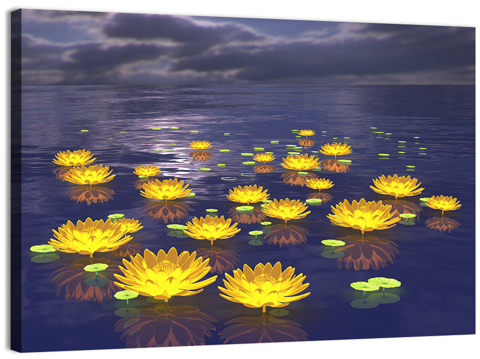 Floating Lotus at Dusk Wall Art, canvas print, landscape
