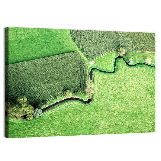 Meandering Stream Over Farmland Wall Art