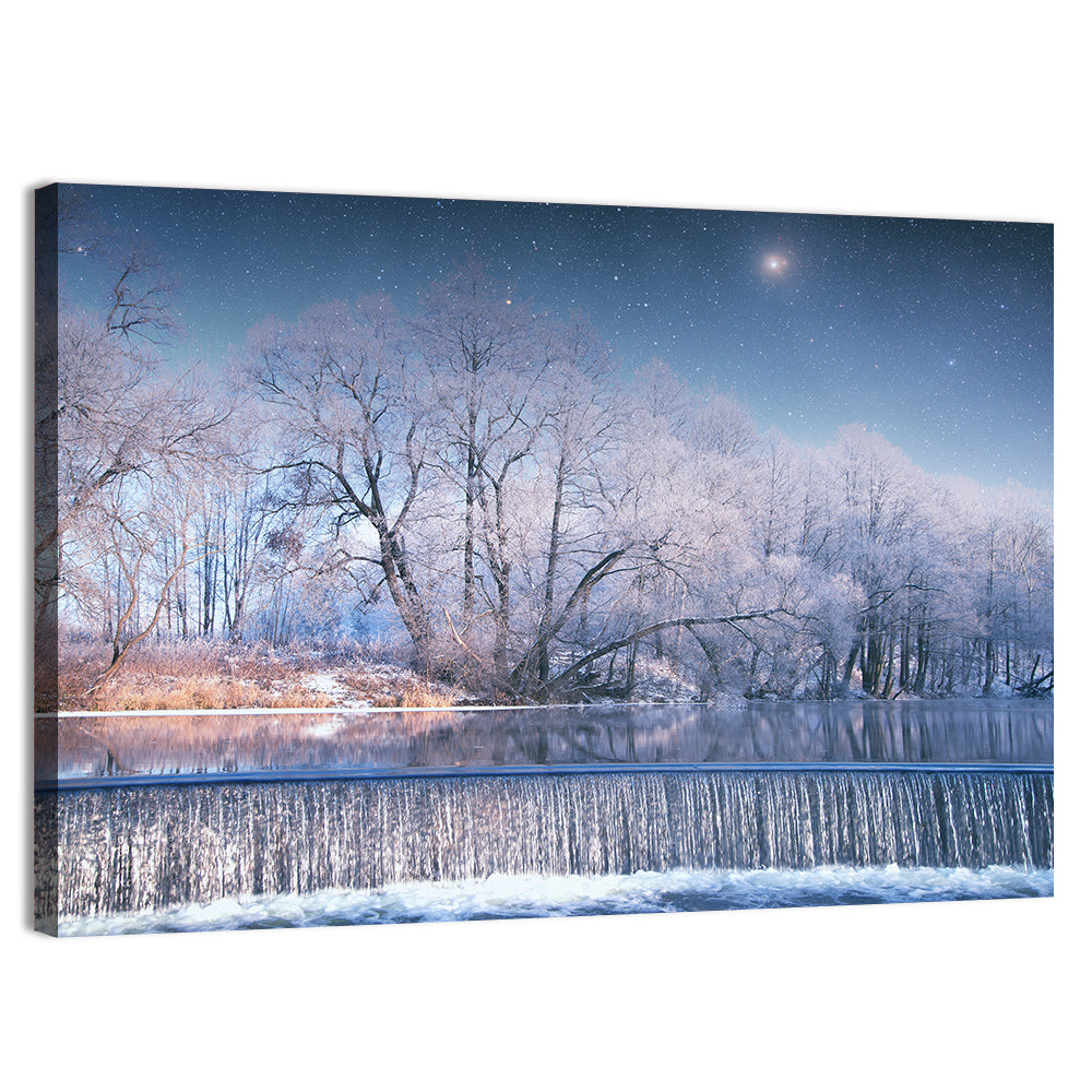 Starlit Winter Waterfall Wall Art