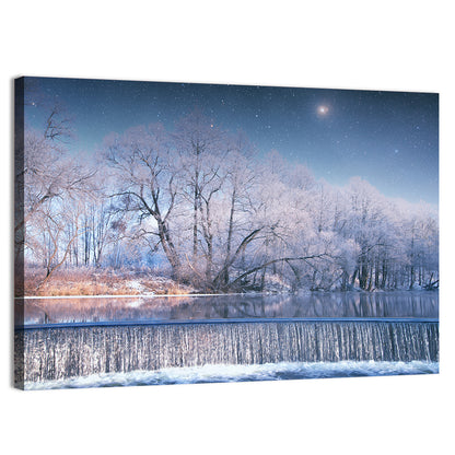 Starlit Winter Waterfall Wall Art