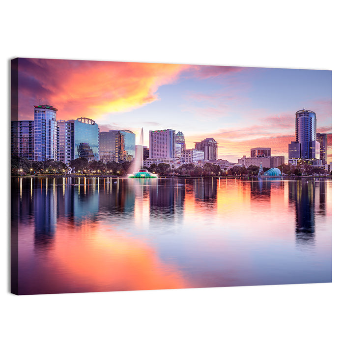 Lake Eola Sunset Orlando Wall Art as a canvas print