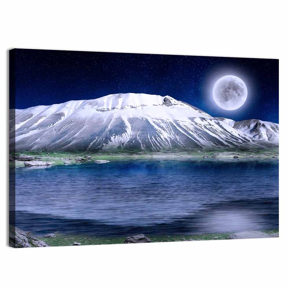 Moonlit Winter Mountain Lake Wall Art