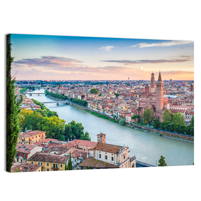 Verona Riverbend at Golden Hour Wall Art as a canvas print