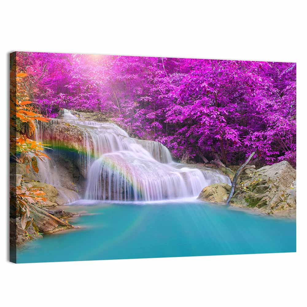 Dreamy Purple Forest Waterfall Wall Art, canvas print, landscape