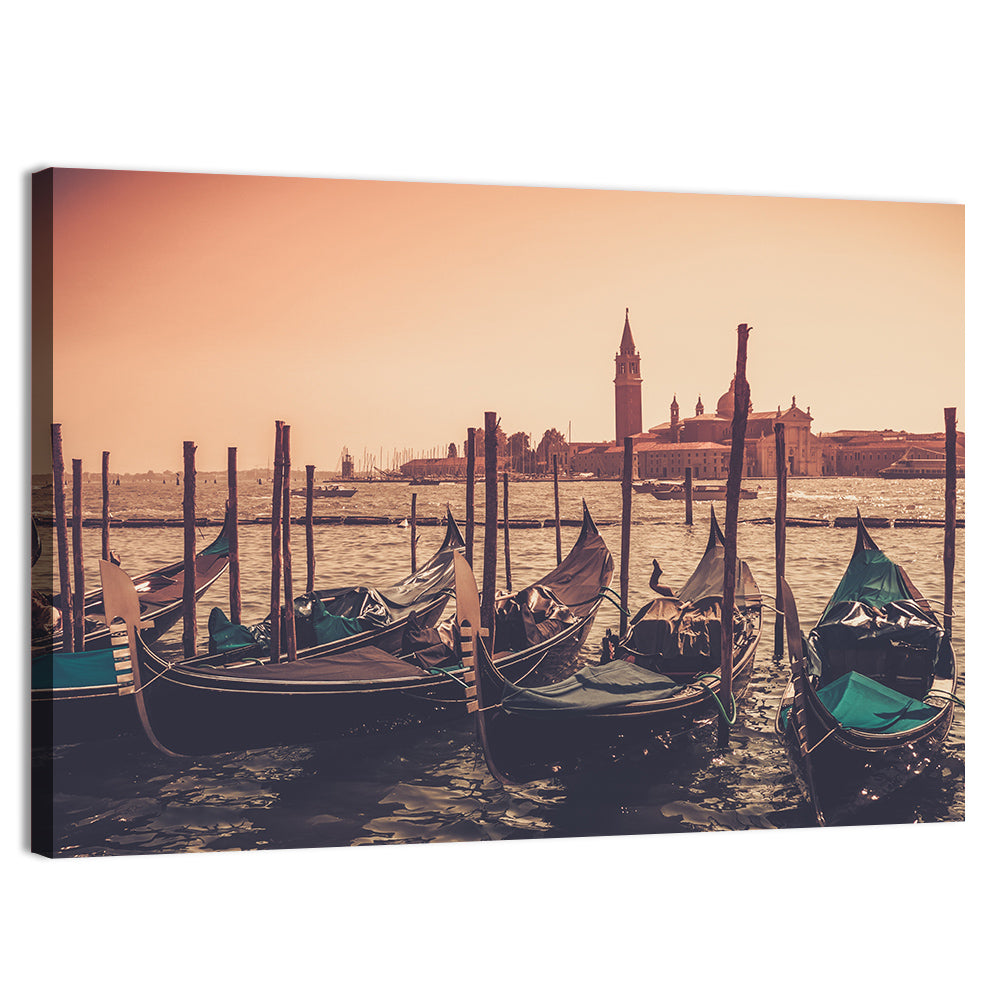 Venetian Gondolas at Dusk Wall Art, canvas print, landscape