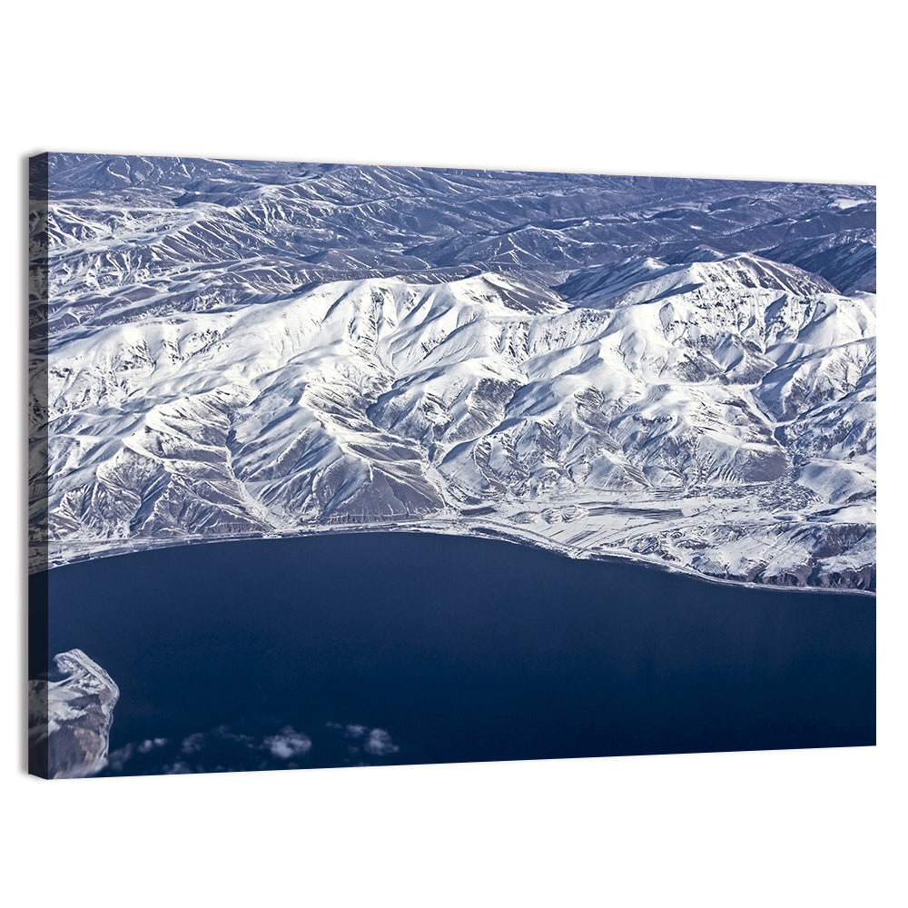Lake Sevan Aerial Winter View Wall Art, canvas print, landscape