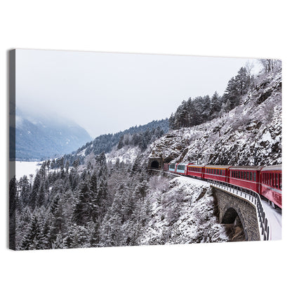 Red Train at Landwasser Viaduct Wall Art