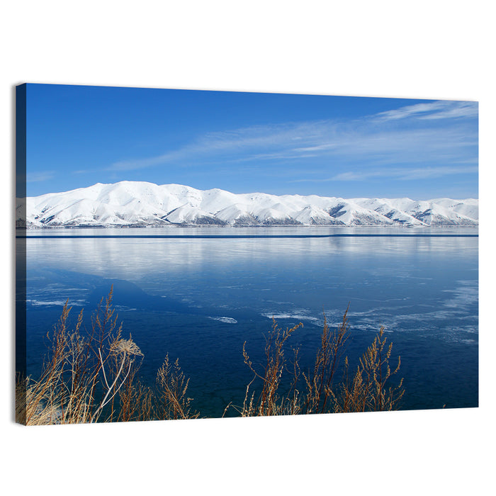 Winter at Lake Sevan Wall Art as a canvas print