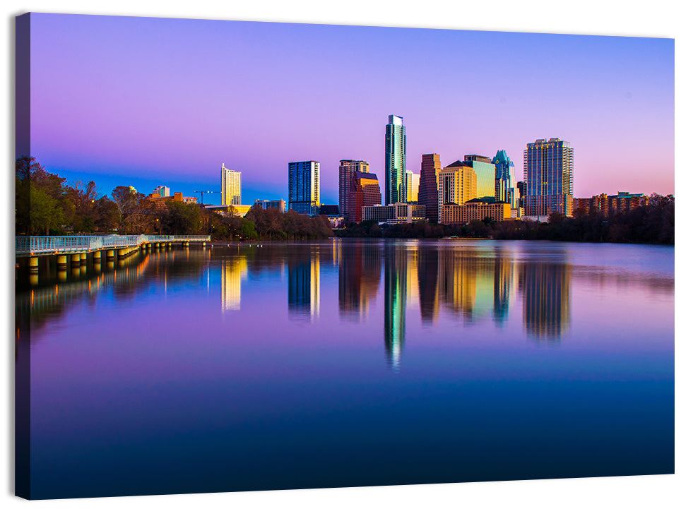 Austin Skyline Reflection at Twilight Wall Art, canvas print, landscape