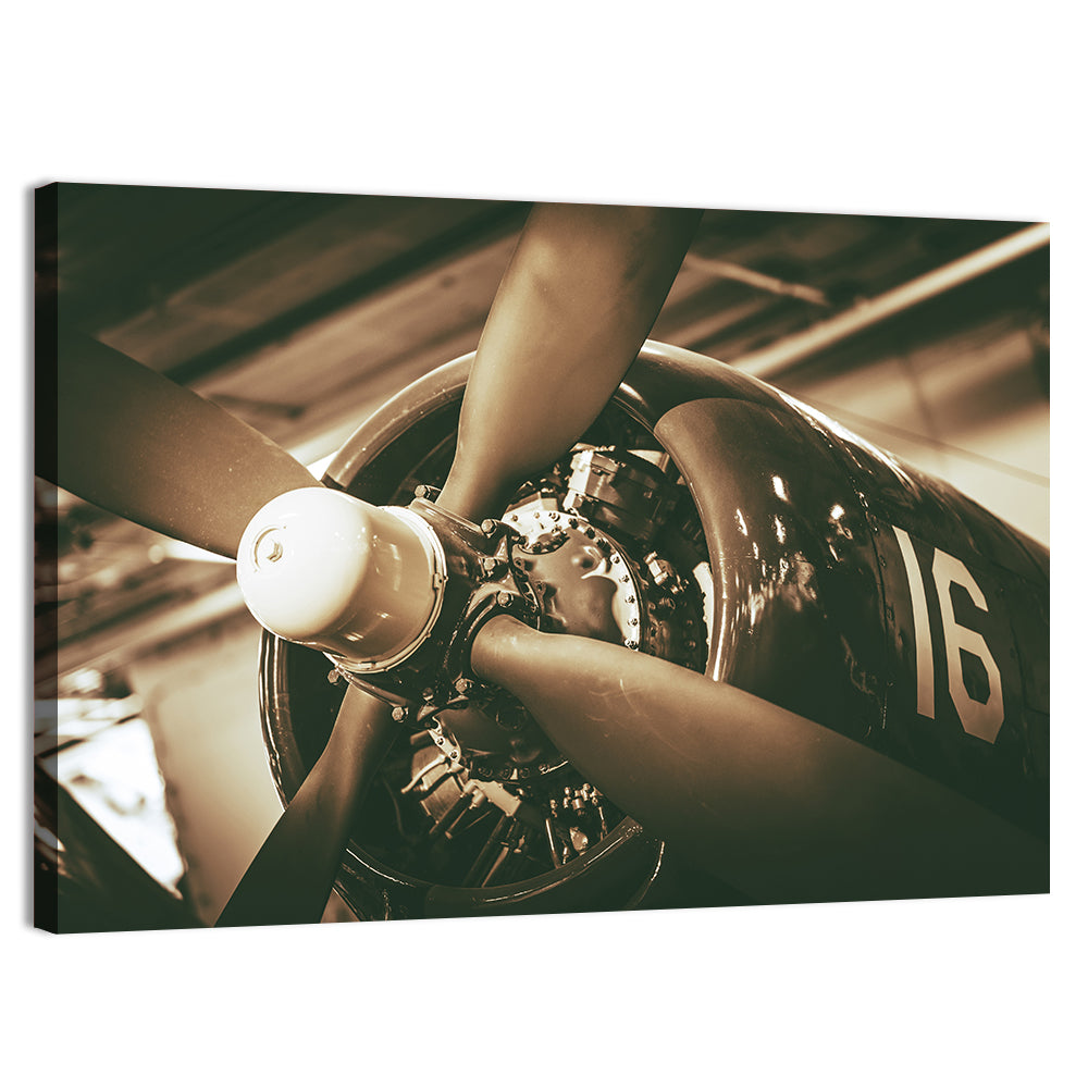 Vintage Military Propeller Plane Wall Art, canvas print, landscape