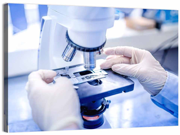 Laboratory Microscope Close-up Wall Art as a canvas print