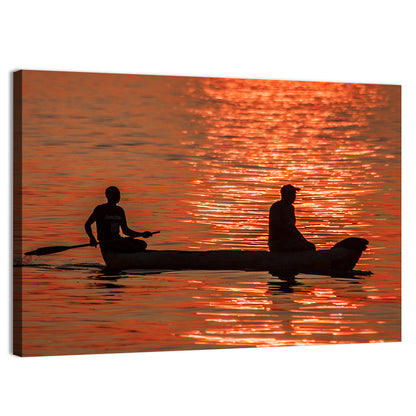 Sunset Canoe Silhouette Wall Art