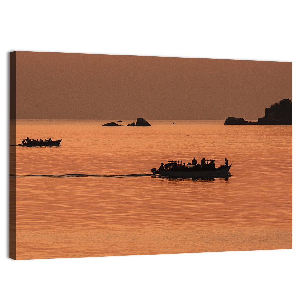 Lake Malawi Sailboats at Sunset Wall Art