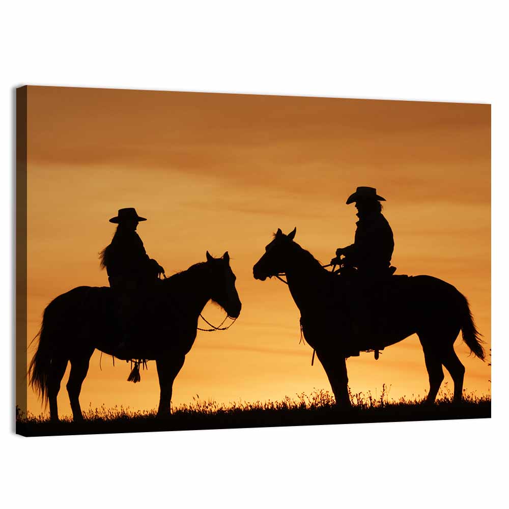 Horseback Silhouettes at Sunset Wall Art