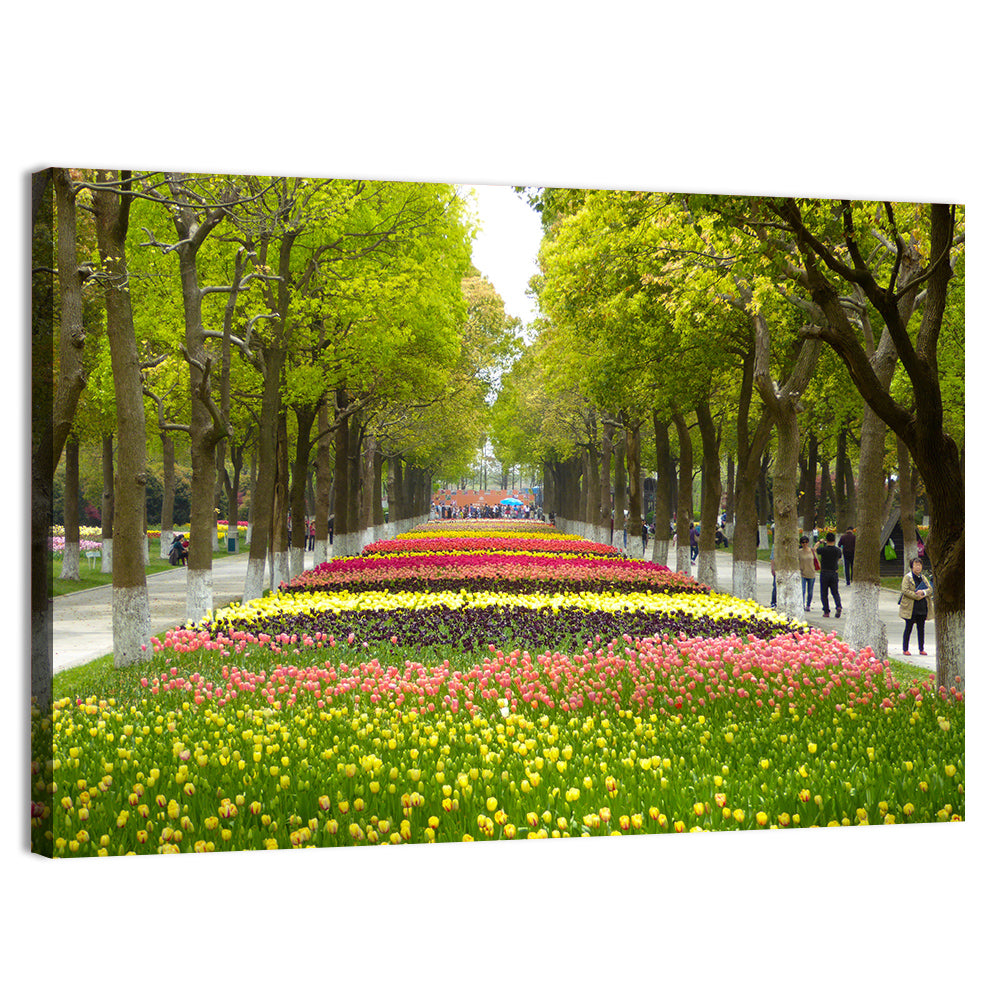 Tree-lined Tulip Garden Path Wall Art