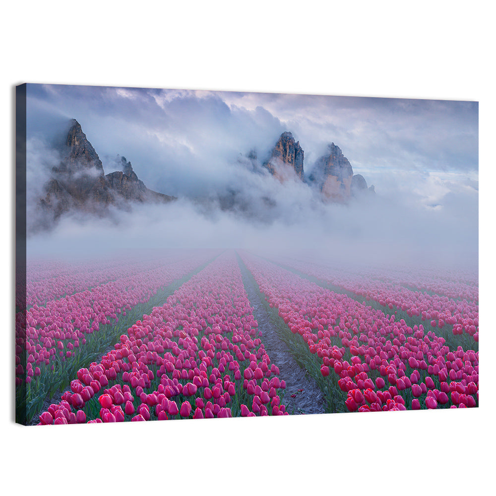 Misty Pink Tulip Field Wall Art